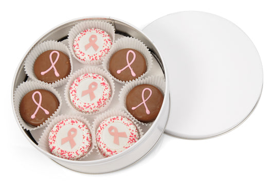 Pink Ribbon Hand Dipped & Decorated Sandwich Cookie- Tin of 16