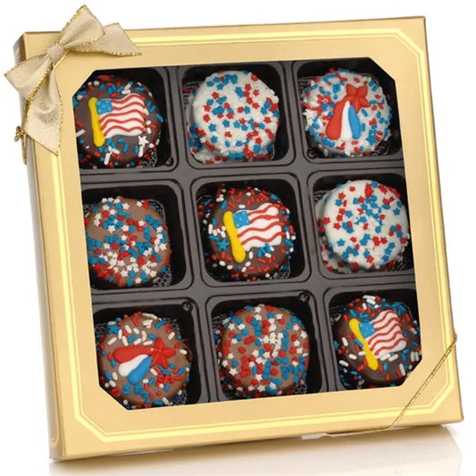 Patriotic Chocolate Dipped Sandwich Cookie- Window Box of 9