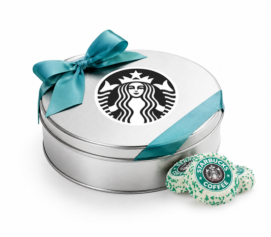 Corporate Logo Hand Dipped & Decorated Sandwich Cookie- Round Tin of 24