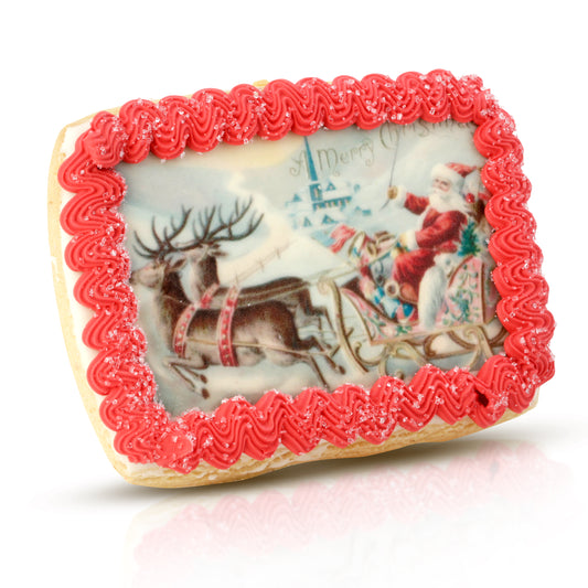 Vintage Santa's Sleigh Iced Cookie Card- Single